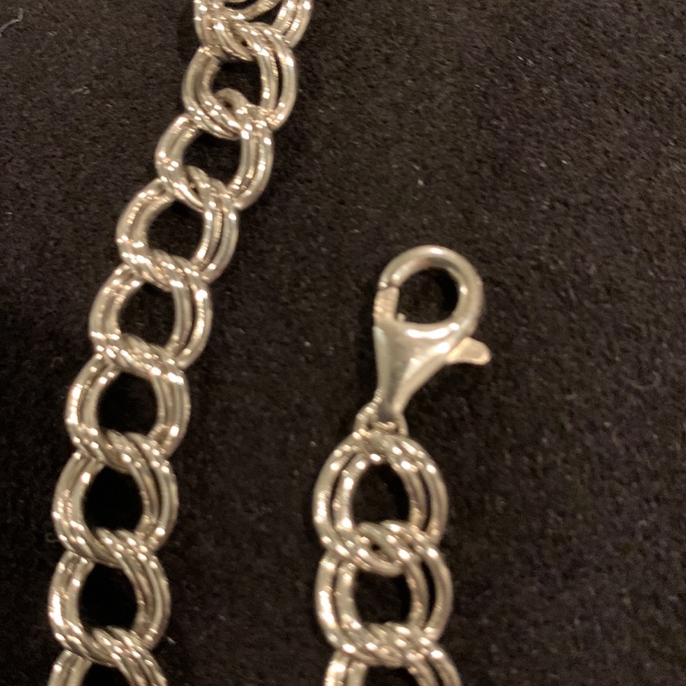 Solid Silver Charm Bracelet, 7” Long. - image 2